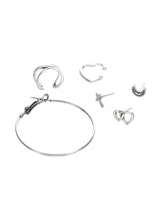 Set cercei si ear cuff cu inimioare, cruce, semiluna si inel mare 2