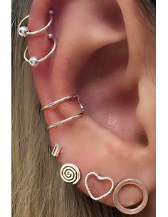 Set cercei si ear cuff cu spirala, inimioara si verigute