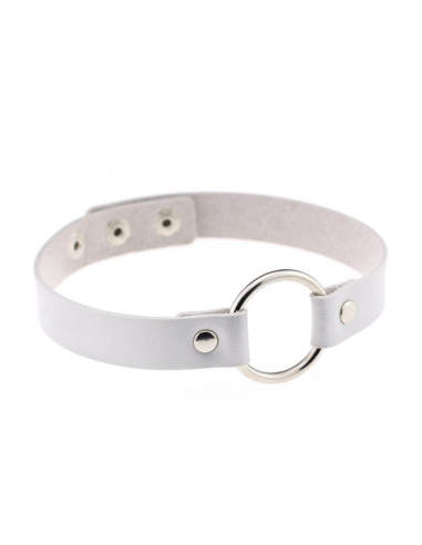 Colier choker din piele ecologica, cu inel mare argintiu