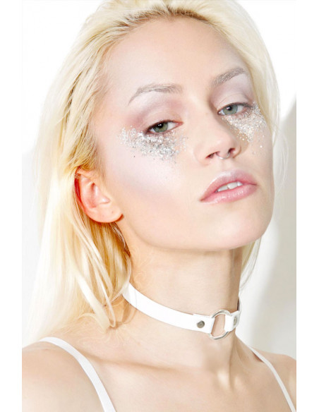 Colier choker din piele ecologica, cu inel mare argintiu