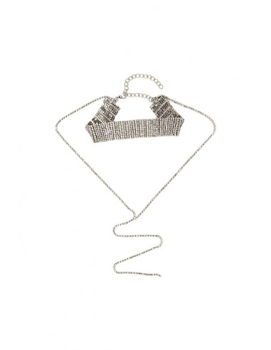 Choker lat luxury, din siruri de cristale, cu fir lung pe decolteu