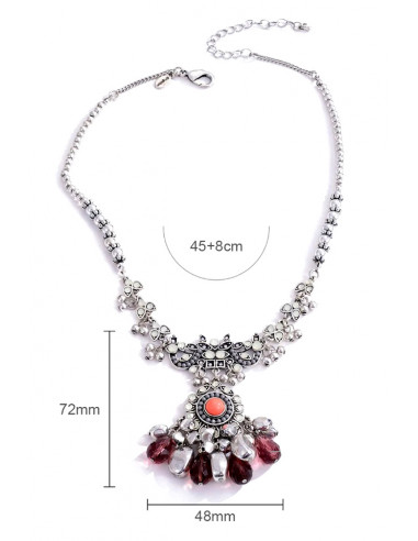 Set colier si cercei statement, medalion floral cu cristale si margelute mari mov