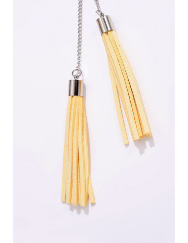Colier elegant, lantisor cu 2 tije metalice si canafi din piele eco