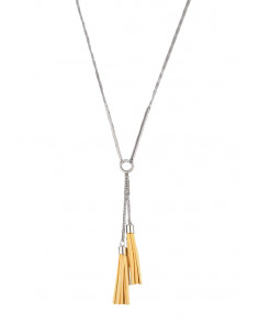 Colier elegant, lantisor cu 2 tije metalice si canafi din piele eco 2
