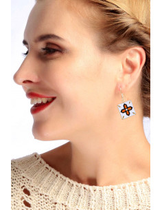 Cercei eleganti, patrati, model geometric pictat cu email 2