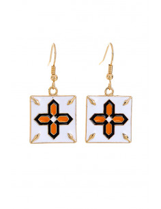 Cercei eleganti, patrati, model geometric pictat cu email