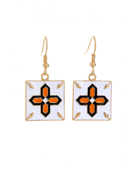 Cercei eleganti, patrati, model geometric pictat cu email