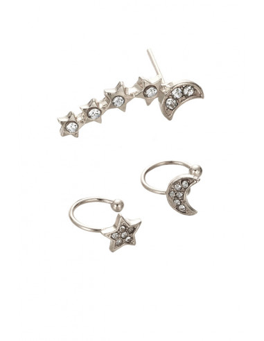 Set cercel si ear cuff cu stelute si semiluni cu cristale mici