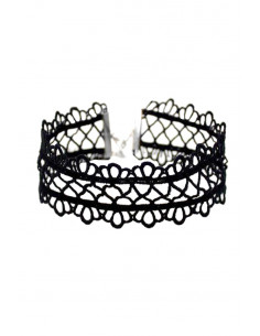 Colier choker lat, din dantela neagra de matase inflorata 2
