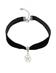 Colier choker din catifea neagra, cu medalion Pentagrama 2