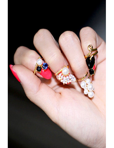 Set inele pentru unghie, cu perle si cristale