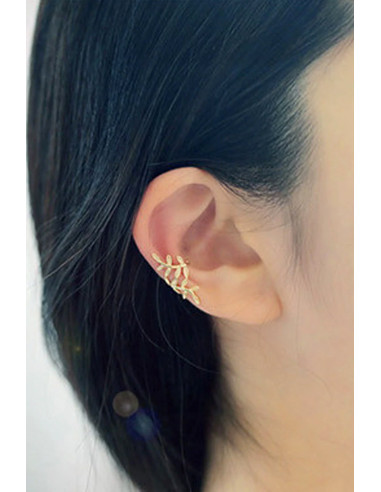 Cercel ear cuff, model spiralat ramura cu frunzulite