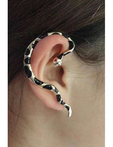 Cercel ear cuff, model sarpe auriu cu pete negre si ochi rosii