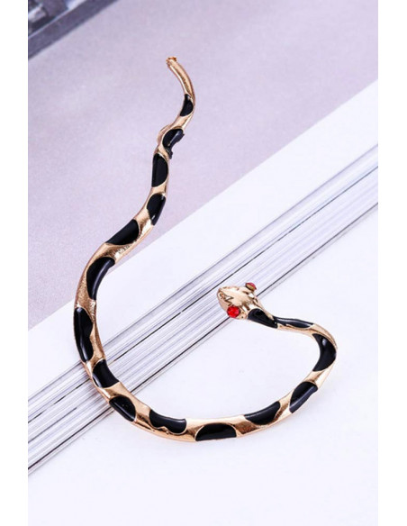 Cercel ear cuff, model sarpe auriu cu pete negre si ochi rosii