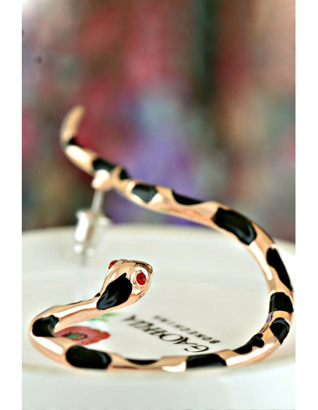 Cercel ear cuff, model sarpe auriu cu pete negre si ochi rosii