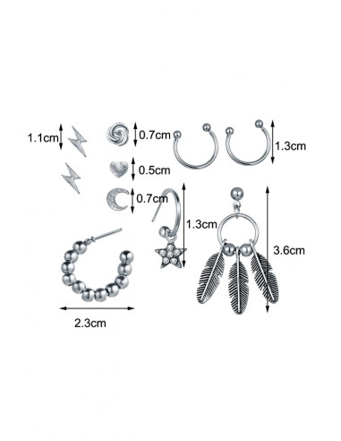 Set cercei si ear cuff cu inimioara, pene, fulgere si semiluna