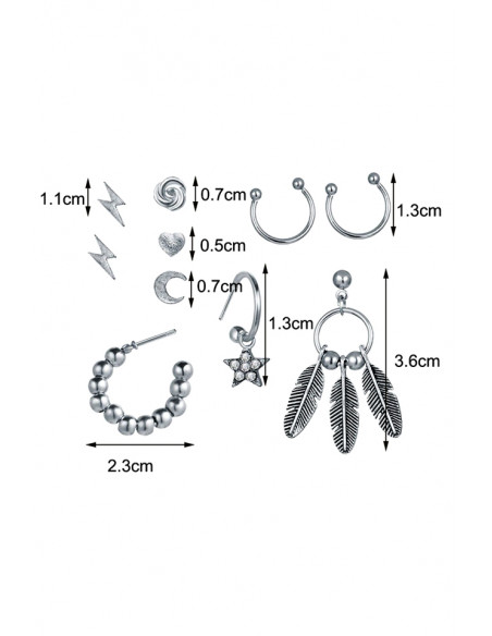 Set cercei si ear cuff cu inimioara, pene, fulgere si semiluna