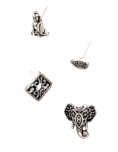 Set 4 cercei de inspiratie etnica, elefant, romb, Buddha si picatura