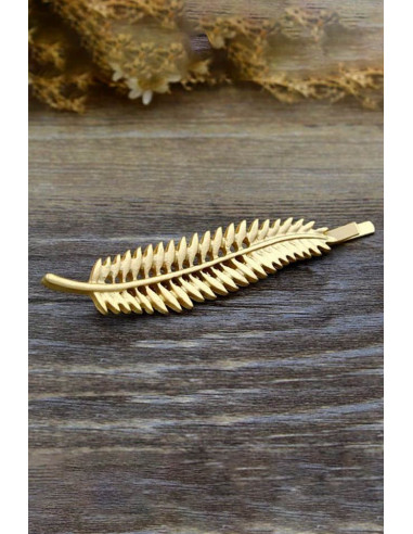 Agrafa pentru par, aurie, cu frunza de feriga, model boho