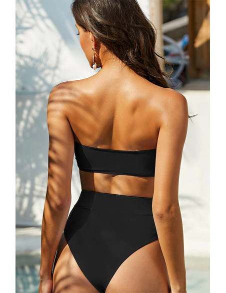 Costum de baie doua piese, elegant, curea lata cu catarama aurie