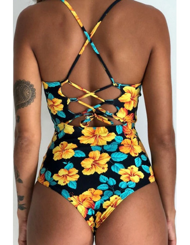 Costum de baie intreg, decupat pe abdomen, sutien cu fundita