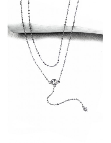 Colier multilayer dublu, 2 medalione cu cristale si lantisoare cu bilute