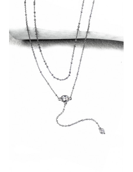 Colier multilayer dublu, 2 medalione cu cristale si lantisoare cu bilute