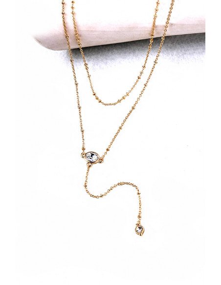 Colier multilayer dublu, 2 medalione cu cristale si lantisoare cu bilute