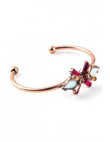 Bratara vintage eleganta, tip cuff, floare cu cristale crem si roz