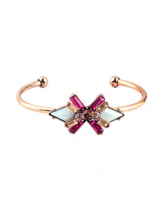 Bratara vintage eleganta, tip cuff, floare cu cristale crem si roz
