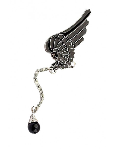 Cercel tip ear cuff, model Hawk Wing cu margica neagra