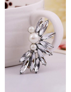 Cercei ear cuff statement cristale albe lungi si trei perle 2