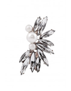 Cercei ear cuff statement cristale albe lungi si trei perle