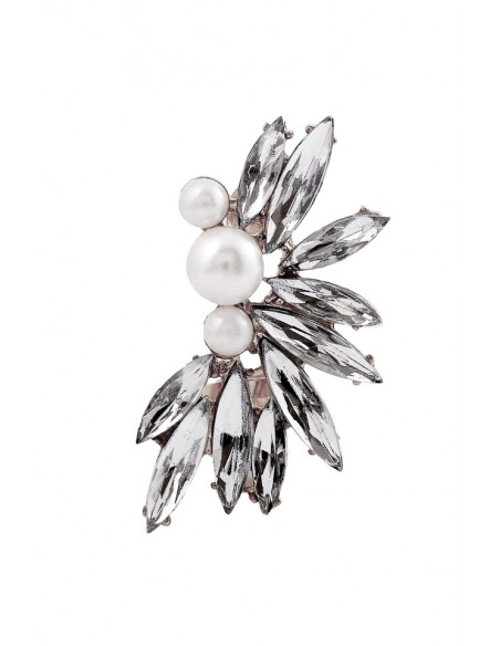 Cercei ear cuff statement cristale albe lungi si trei perle