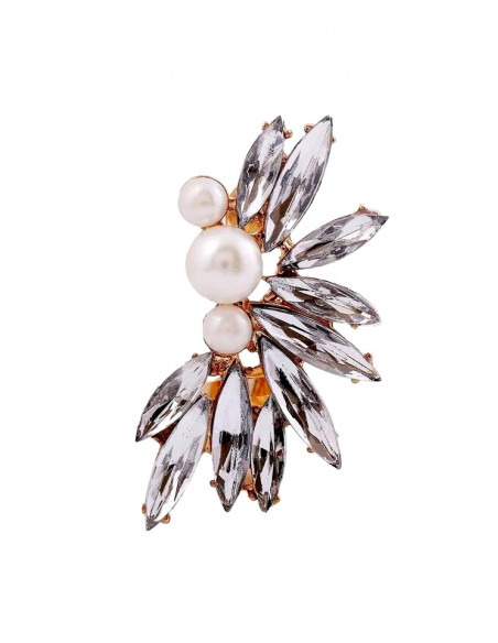 Cercei ear cuff statement cristale albe lungi si trei perle