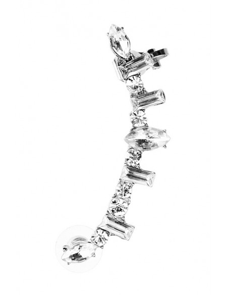 Cercel ear cuff elegant, cristale albe rotunde, ascutite si dreptunghiulare
