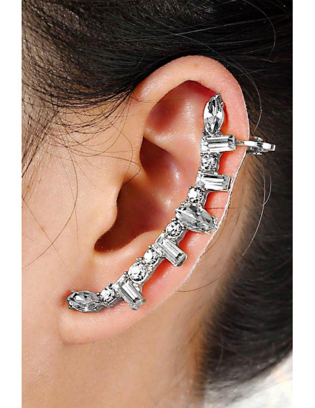 Cercel ear cuff elegant, cristale albe rotunde, ascutite si dreptunghiulare