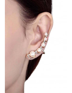 Cercel tip ear cuff, model cu cinci perle si cristale mici 2