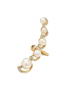 Cercel tip ear cuff, model cu cinci perle si cristale mici