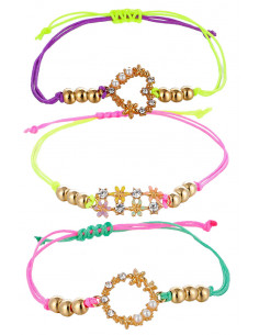 Set 3 bratari multicolore, cu snururi colorate, inimioara, flori si cristale 2