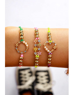 Set 3 bratari multicolore, cu snururi colorate, inimioara, flori si cristale