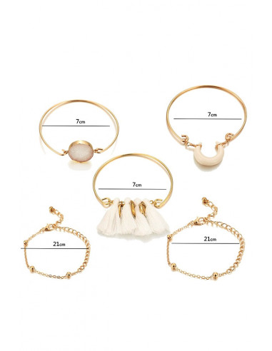 Set 5 bratari elegante, medalion rotund, canafi, lantisoare si colt alb