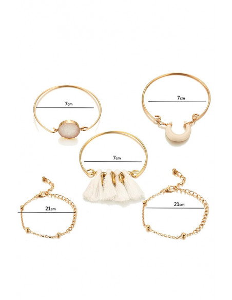 Set 5 bratari elegante, medalion rotund, canafi, lantisoare si colt alb