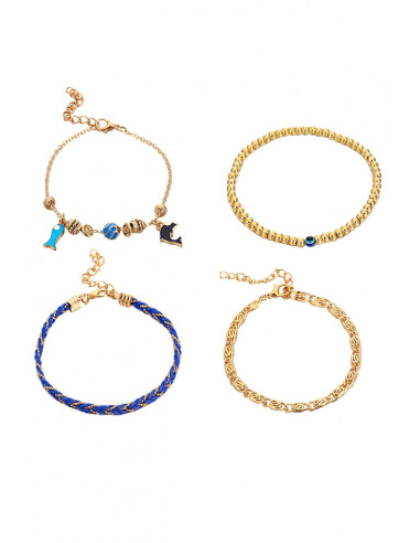 Set 4 bratari elegante pentru glezna, pestisori, margelute, snururi impletite