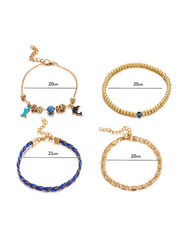 Set 4 bratari elegante pentru glezna, pestisori, margelute, snururi impletite