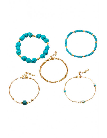 Set 5 bratari elegante pentru glezna, Nazar, margele, pietricele si lantisoare