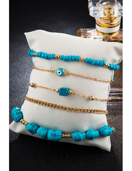 Set 5 bratari elegante pentru glezna, Nazar, margele, pietricele si lantisoare