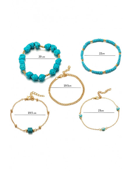 Set 5 bratari elegante pentru glezna, Nazar, margele, pietricele si lantisoare