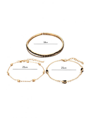 Set 3 bratari elegante, lantisoare cu margelute, si cristale pe elastice