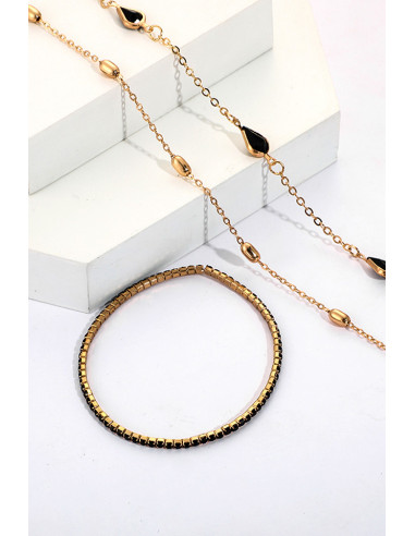 Set 3 bratari elegante, lantisoare cu margelute, si cristale pe elastice